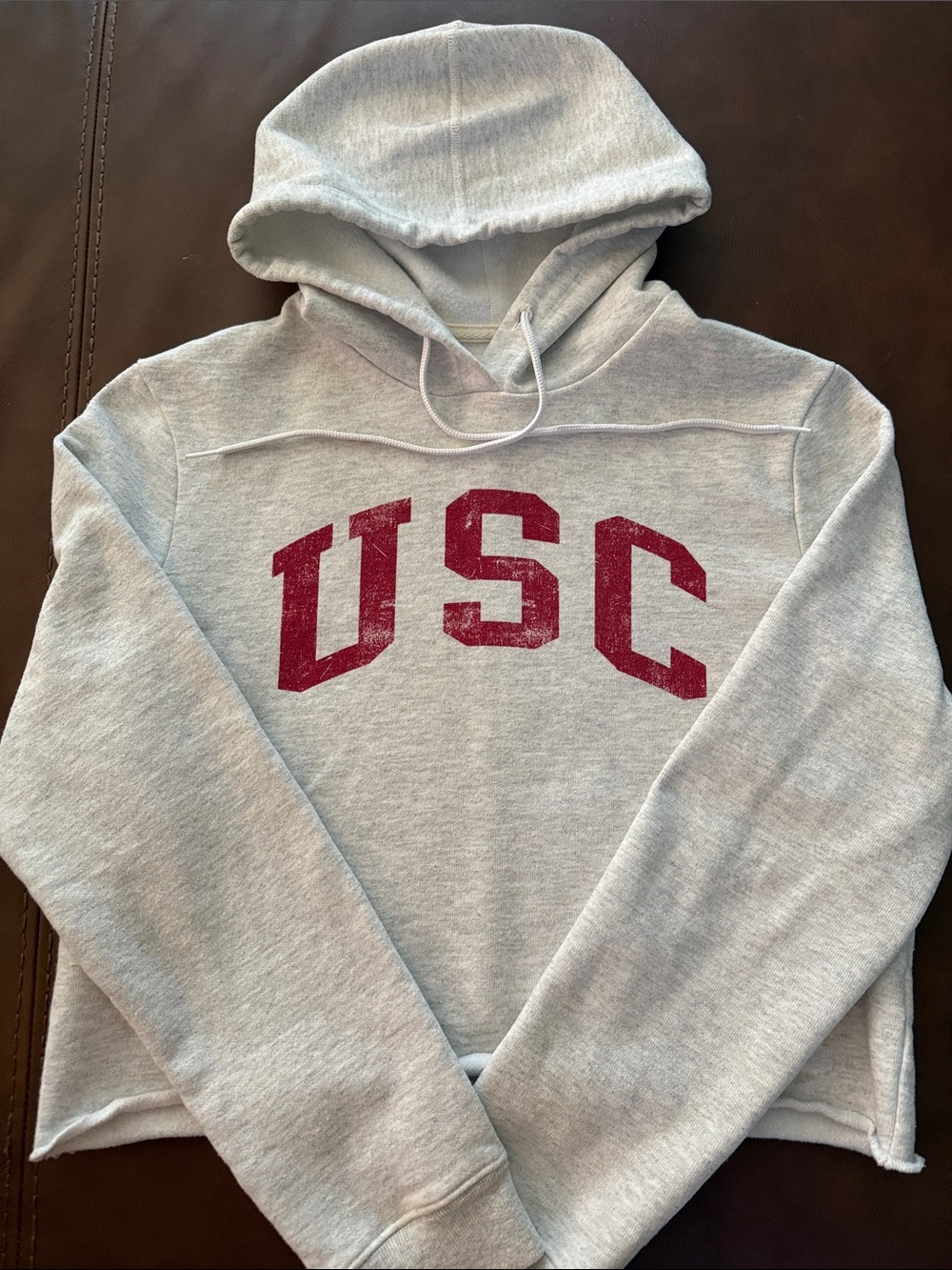 LIKE NEW: USC Heather Gray Cropped Hoodie.